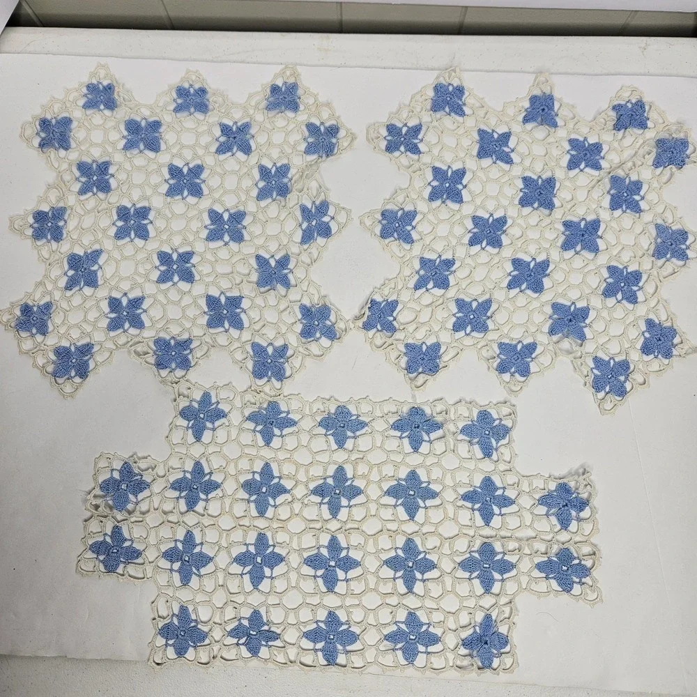 Doilies Blue And Cream 1 Rectangular  16